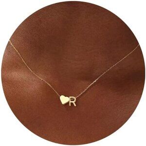 Heart Initial Necklaces for Women - Dainty 18K Gold Plated Tiny Heart Initial A-